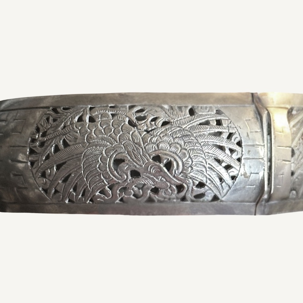 925 Sterling Silver Phoenix Design Bracelet w/ Safety Chain Beautiful Design - Picture 6 of 7